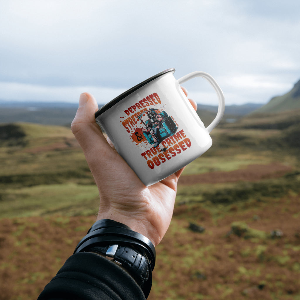 Depressed, Stressed, & True Crime Obsessed Camper Mug