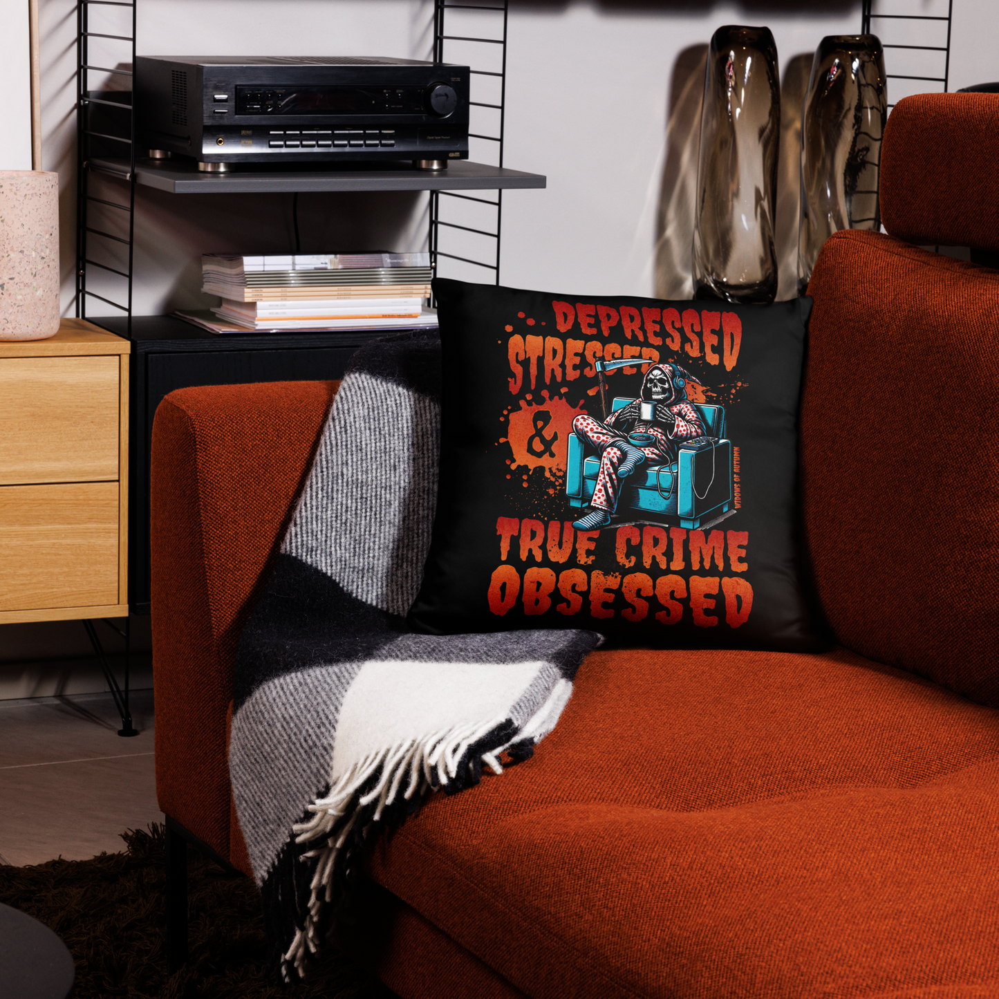 Depressed, Stressed, & True Crime Obsessed Pillow