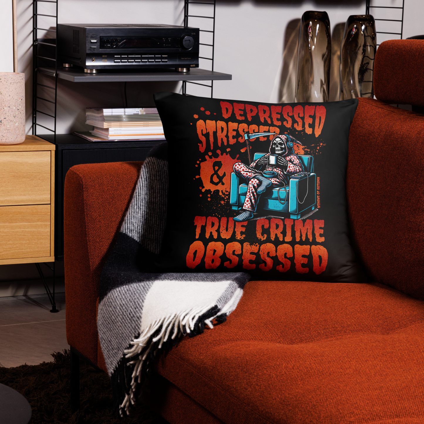 Depressed, Stressed, & True Crime Obsessed Pillow