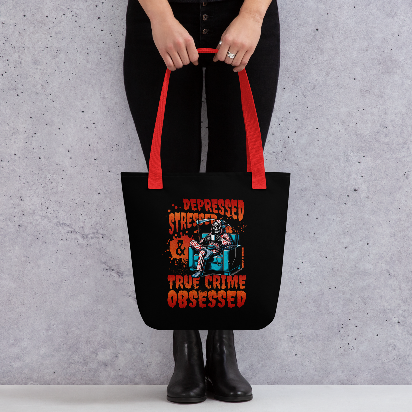 Depressed, Stressed, & True Crime Obsessed Tote Bag