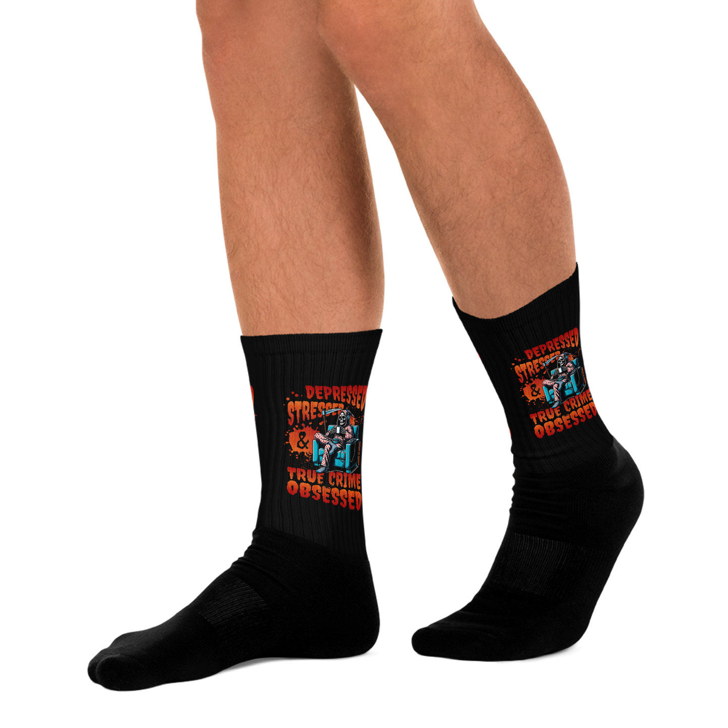 Depressed, Stressed, & True Crime Obsessed Socks