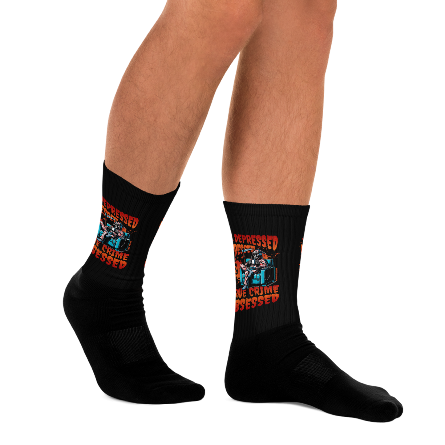 Depressed, Stressed, & True Crime Obsessed Socks