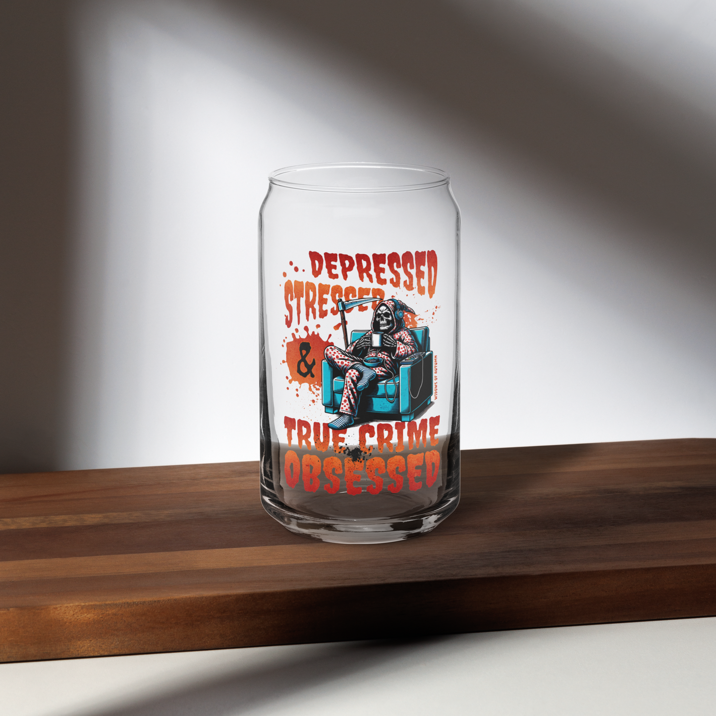 Depressed, Stressed, & True Crime Obsessed Glass Tumbler