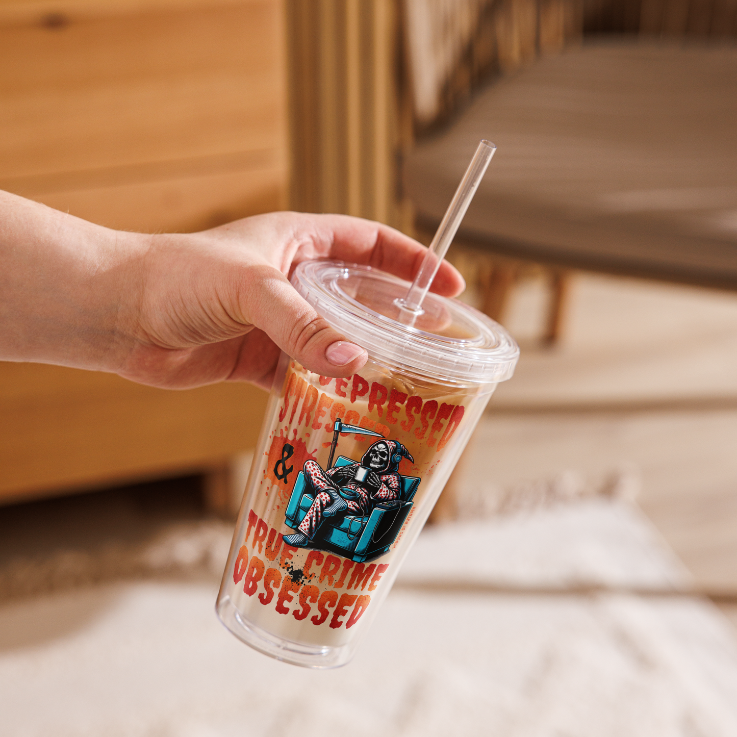 Depressed, Stressed, & True Crime Obsessed Plastic Tumbler