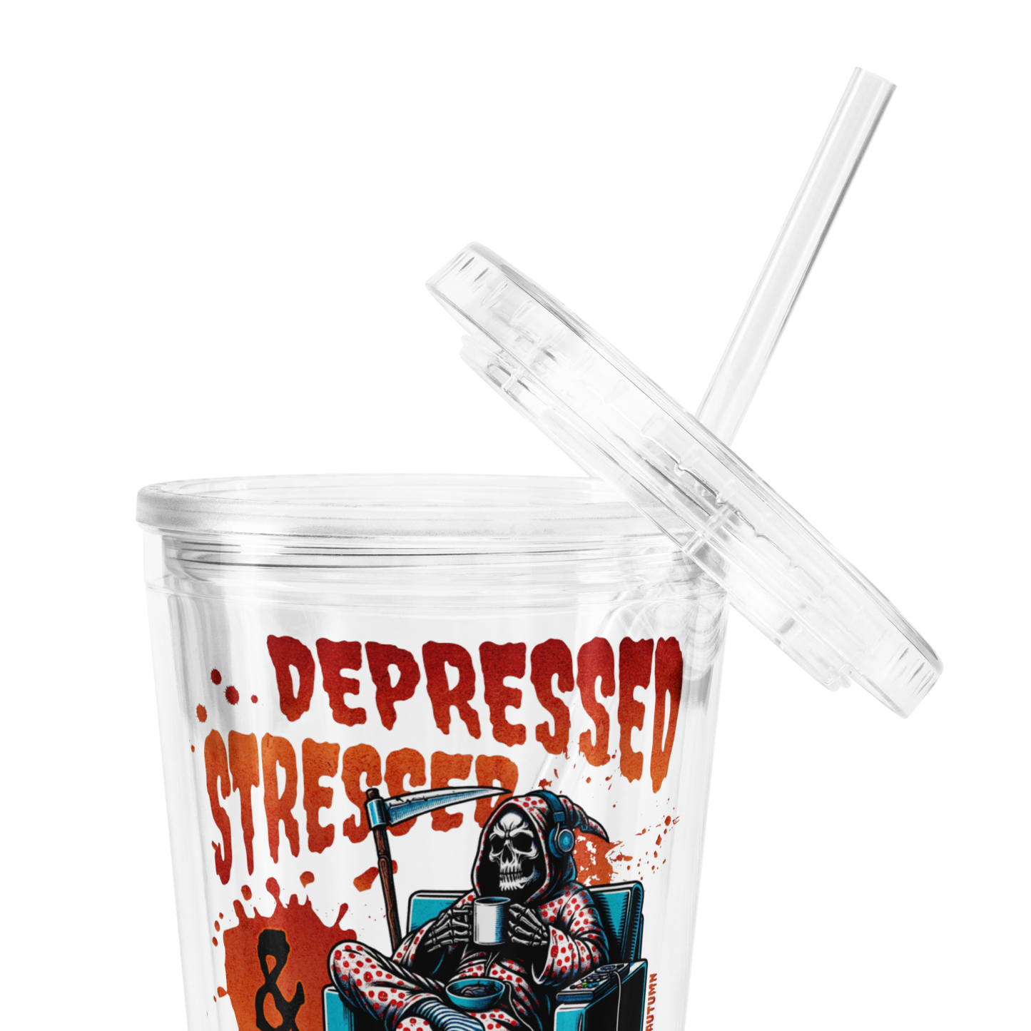Depressed, Stressed, & True Crime Obsessed Plastic Tumbler