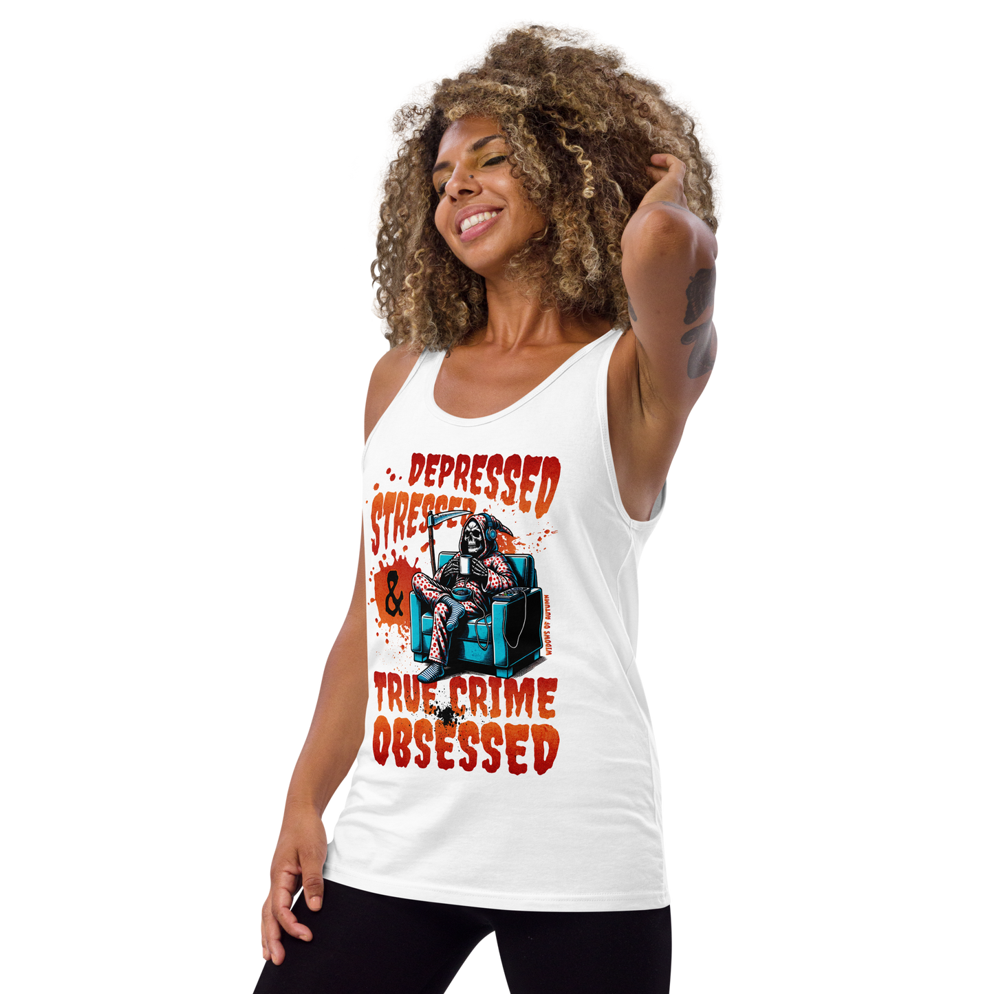Depressed, Stressed, & True Crime Obsessed Tank Top