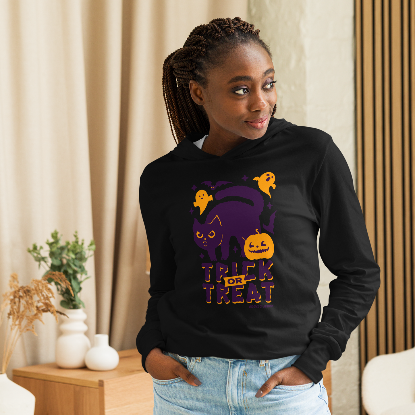 Trick Or Treat Hooded Long Sleeve Tee