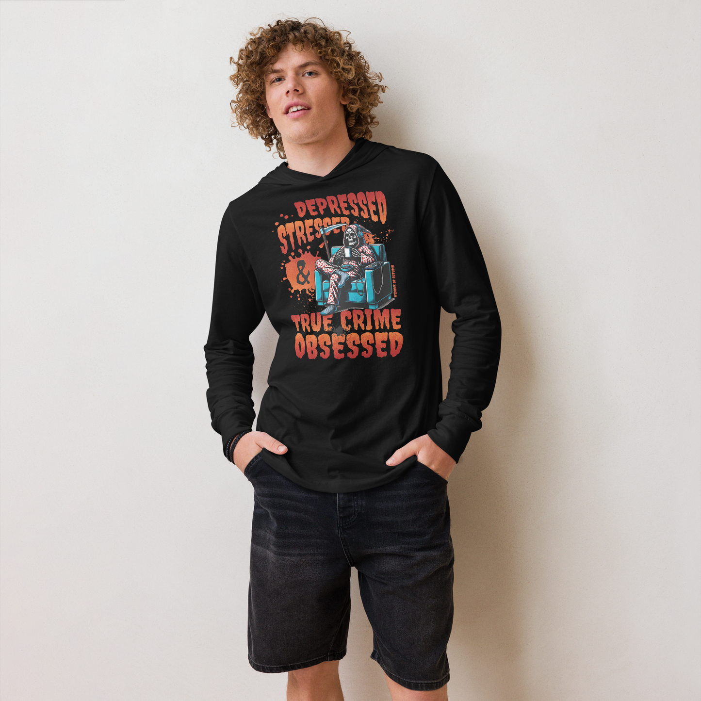 Depressed, Stressed, & True Crime Obsessed Hooded Long-Sleeve Tee