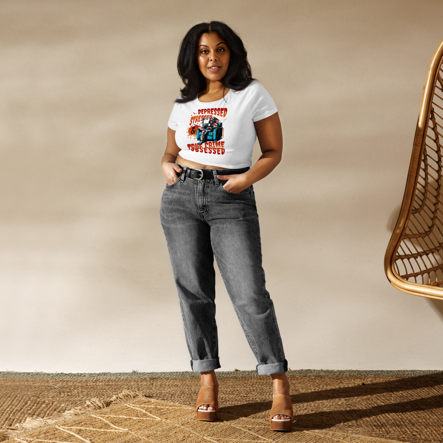 Depressed, Stressed, & True Crime Obsessed Cropped Tee