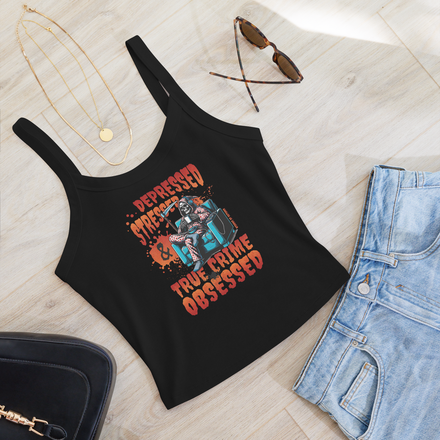 Depressed, Stressed, & True Crime Obsessed Micro-Rib Tank Top
