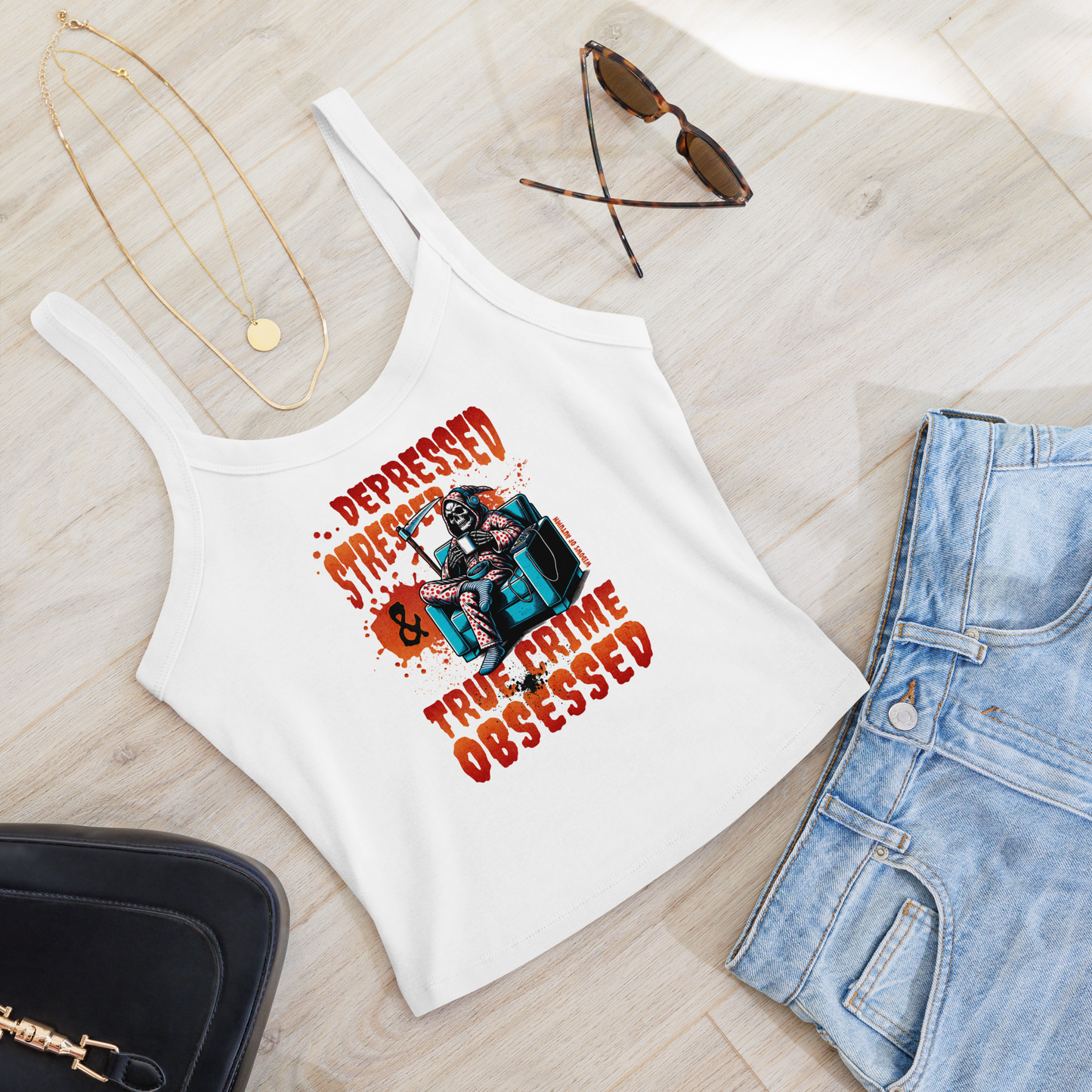 Depressed, Stressed, & True Crime Obsessed Micro-Rib Tank Top