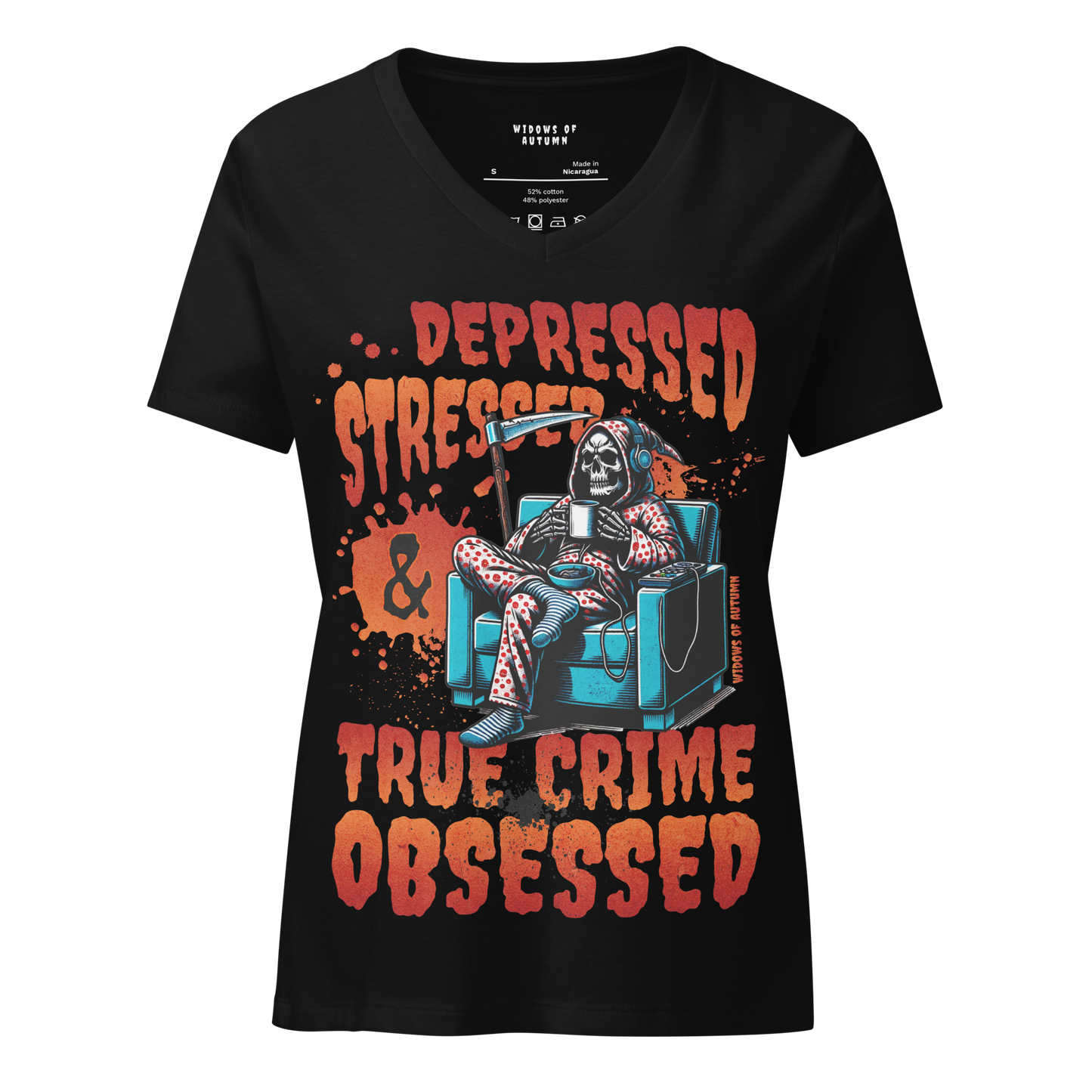 Depressed, Stressed, & True Crime Obsessed V-Neck Tee