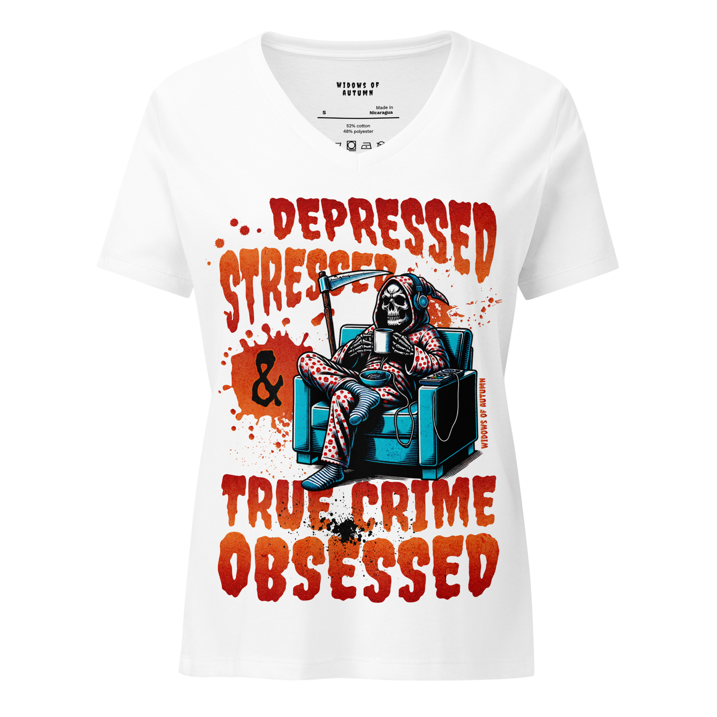Depressed, Stressed, & True Crime Obsessed V-Neck Tee