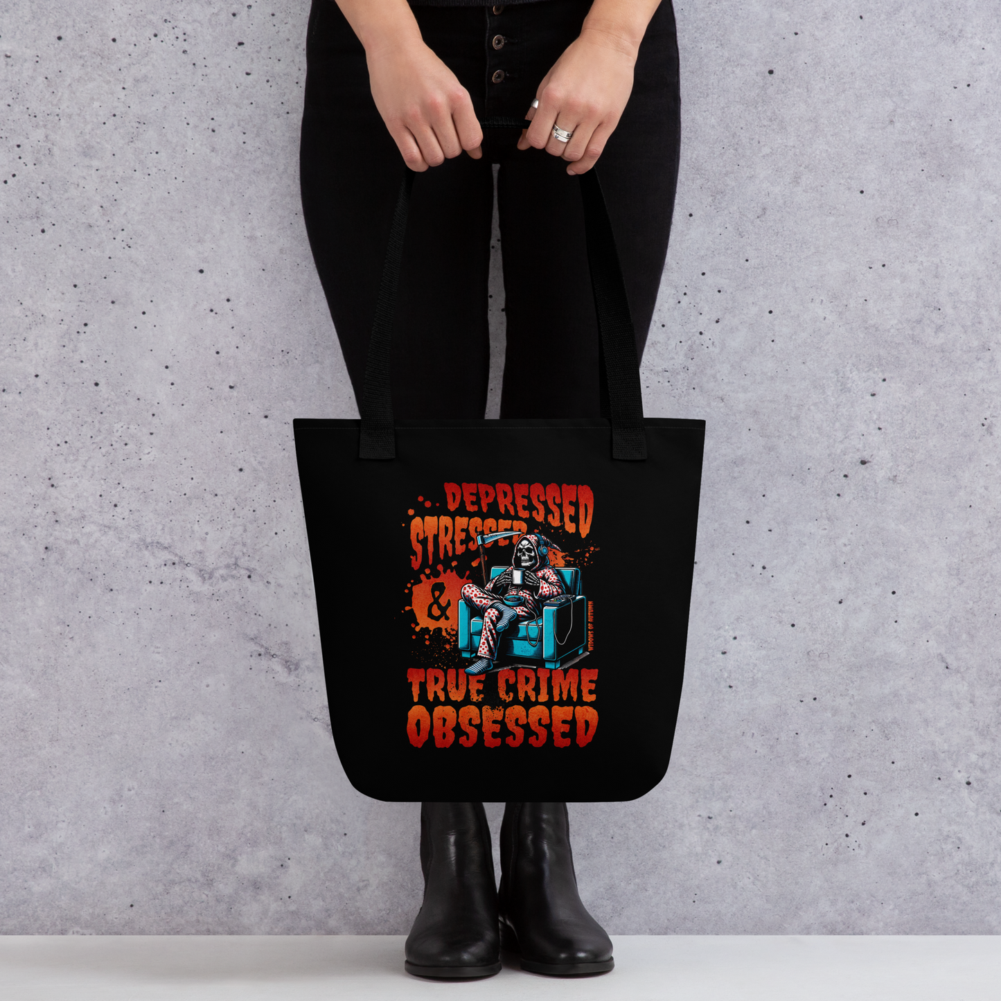 Depressed, Stressed, & True Crime Obsessed Tote Bag